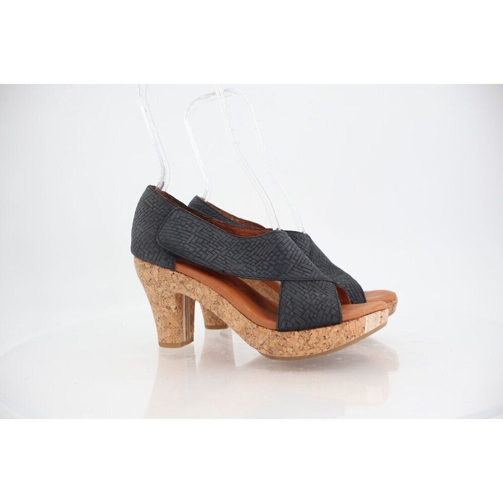 Gentle Souls Sun Dae Sandal Women's Size 6.5 Black Woven Platform Cork Leather